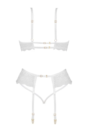 Beauty Night Rose set BN6722 Nocna komplet biustonosz + stringi + pas do pończoch, white
