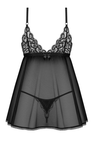 Obsessive Blomentis babydoll and thong Nocna komplet koszulka + stringi, czarny