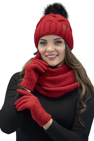 Vivisence 7014 Kmpl+R Komplet czapka+komin+rękawiczki, czerwony
