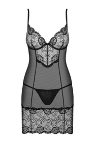 Obsessive Alluria chemise Nocna komplet koszulka + stringi, czarny