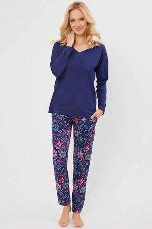 Italian Fashion Folk dł.r. dł.sp. Nocna piżama, granat/druk