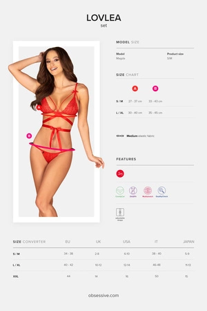 Obsessive Lovlea set Nocna komplet biustonosz + figi, czerwony