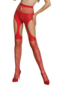 Passion ECO S005 Wyrób pończoszniczy pończochy z pasem, red