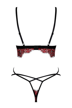Obsessive Redessia 2-pcs set Nocna komplet biustonosz + stringi, bordowy
