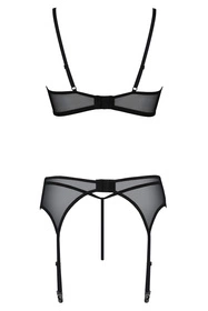 Passion Primula set Nocna komplet biustonosz + stringi + pas do pończoch, black