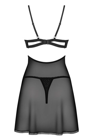 Obsessive Nutris babydoll Nocna komplet koszulka + stringi, czarny