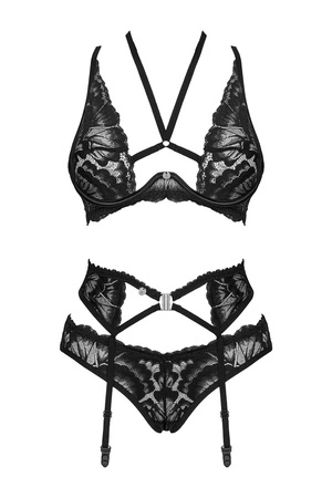Obsessive Alessya set Nocna komplet biustonosz + figi + pas do pończoch, czarny