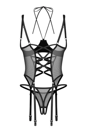 Obsessive Dominna corset & crotchless thong Gorset sexy, black