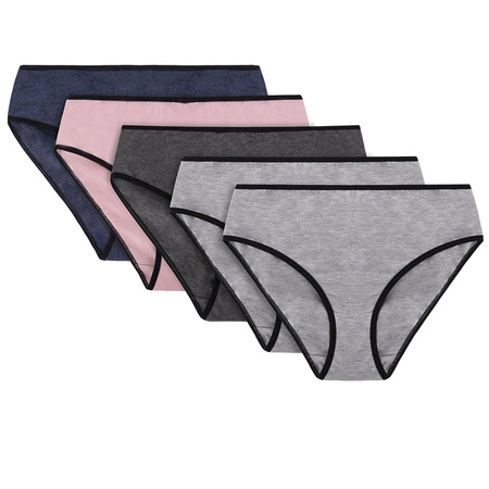 Vivisence 4016 5-pack Majtki figi, gumka czarna: szary/szary/grafit/róż/granat