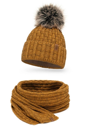 Vivisence 7015Kmpl Komplet czapka+szalik, ciemny żółty