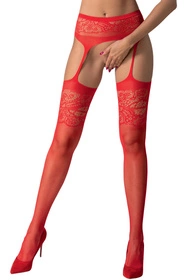 Passion S029 Wyrób pończoszniczy pończochy z pasem, red