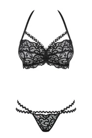 Obsessive Joylace set Nocna komplet biustonosz + stringi, czarny