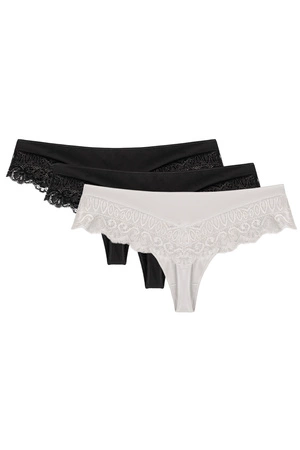 Wol-Bar Sirtaka 3-pak Majtki szorto-stringi, czarny-czarny-biały