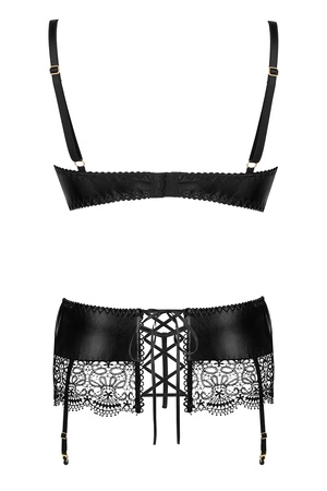 Beauty Night Adelia set BN6693 Nocna komplet biustonosz + stringi + pas do pończoch, black