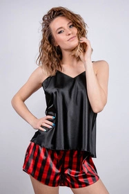 Dkaren DK-KK-017 Nocna komplet top + szorty, czarny-krata