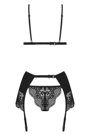 Beauty Night Obsidian Desire set BN6749 Nocna komplet biustonosz + stringi + pas do pończoch, black