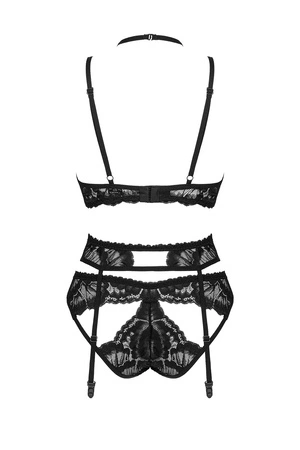 Obsessive Alessya set Nocna komplet biustonosz + figi + pas do pończoch, czarny