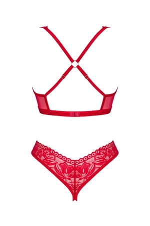 Obsessive Lacelove 2-pcs cupless set Nocna komplet półbiustonosz + stringi, czerwony