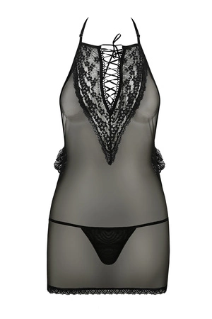 Passion Erza chemise Nocna komplet koszulka + stringi, black