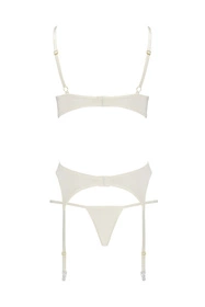 Casmir Inoe set Nocna komplet biustonosz + stringi + pas do pończoch, ecru