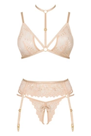 Beauty Night Noemi set BN6723 Nocna komplet biustonosz + stringi + pas do pończoch, nude