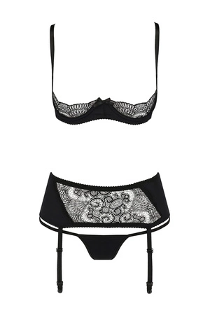 Casmir Alina set Nocna komplet półbiustonosz + stringi + pas do pończoch, black