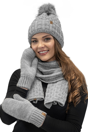 Vivisence 7015 Kmpl+R Komplet czapka+szalik+r�kawiczki, jasnoszary