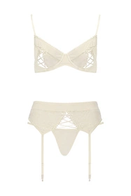 Avanua Bianca set Nocna komplet biustonosz + stringi + pas do pończoch, ecru