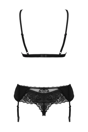 Obsessive Maderris 3-pcs set Nocna komplet biustonosz + stringi + pas do pończoch, czarny