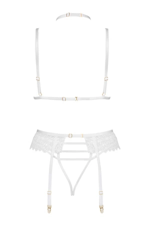 Beauty Night Noemi set BN6724 Nocna komplet biustonosz + stringi + pas do pończoch, white