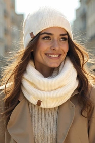 Vivisence 70115Kmpl Komplet czapka+komin, ecru