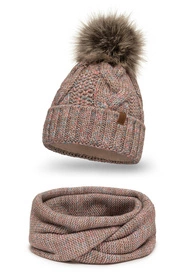 Vivisence 7014Kmpl Komplet czapka+komin, brązowy melanż