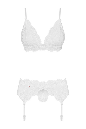 Obsessive 810-SEG-2 Nocna komplet biustonosz + stringi + pas do pończoch, biały