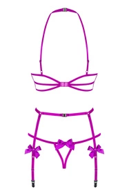 Obsessive Delishya 3-pcs set Nocna komplet biustonosz + stringi + pas do pończoch, fioletowy