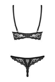 Obsessive Letica Cupless Set Nocna komplet biustonosz + stringi, czarny