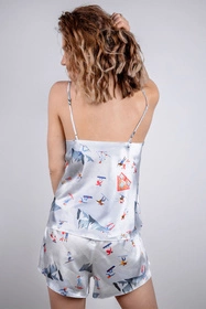 Dkaren DK-KK-015 Nocna komplet top + szorty, biały-wzór