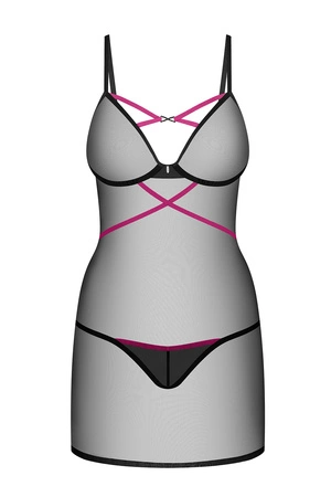 Obsessive Novenes chemise Nocna komplet koszulka + stringi, black