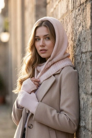 Vivisence 70110Kmpl Komplet kaptur+rękawiczki, pudrowy róż