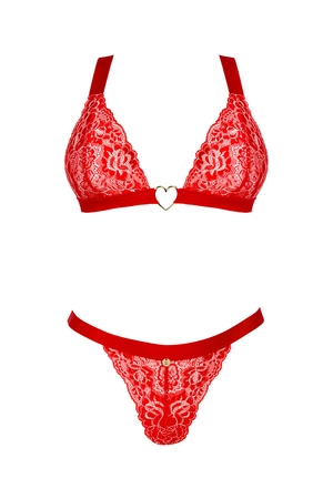Obsessive Elianes 2-pcs set Nocna komplet biustonosz + stringi, czerwony