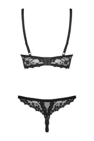 Obsessive Letica Cupless Set Nocna komplet biustonosz + stringi, czarny