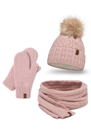 Vivisence 7015 Kmpl+R Komplet czapka+szalik+rękawiczki, pudrowy róż