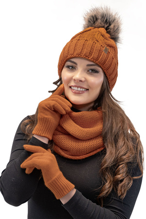 Vivisence 7014 Kmpl+R Komplet czapka+komin+r�kawiczki, pomara�czowy