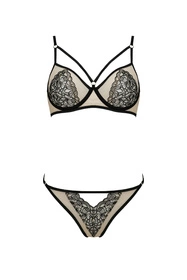 Passion Lorina set Nocna komplet biustonosz + stringi, beige