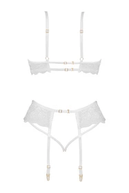 Beauty Night Rose set BN6722 Nocna komplet biustonosz + stringi + pas do pończoch, white