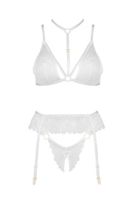 Beauty Night Noemi set BN6724 Nocna komplet biustonosz + stringi + pas do pończoch, white
