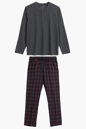 Atlantic NMP-375 Nocna piżama, szary melanż/granat/czerwony