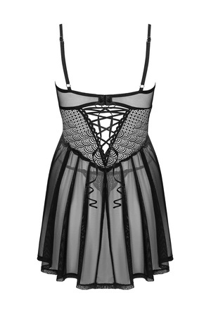 Obsessive Chemeris babydoll Nocna komplet koszulka + stringi, czarny