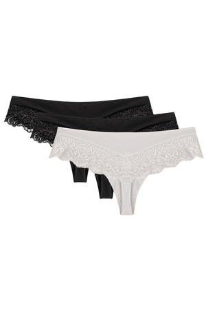 Wol-Bar Sirtaka 3-pak Majtki szorto-stringi, czarny-czarny-bia�y