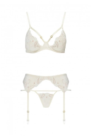 Casmir Inoe set Nocna komplet biustonosz + stringi + pas do pończoch, ecru