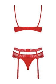 Obsessive Heartina set Nocna komplet biustonosz + stringi + pas do pończoch, czerwony